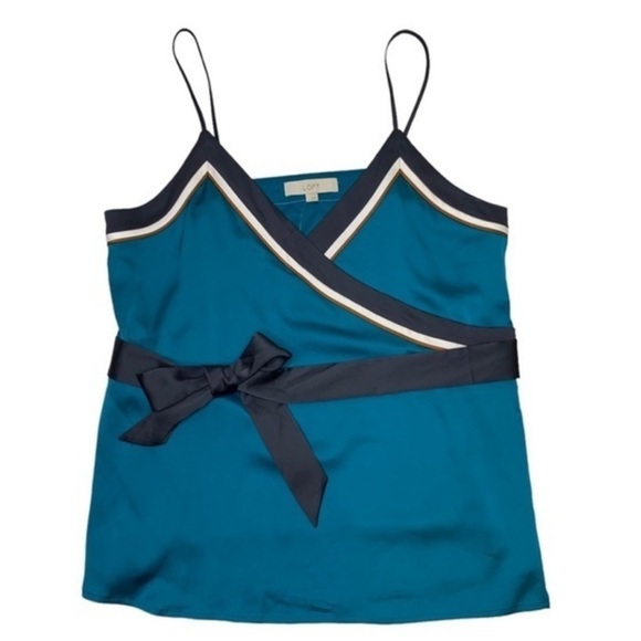 🦋 NWT LOFT Borderline Wrap Cami Belted Bow blue Teal Large - Picture 2 of 10